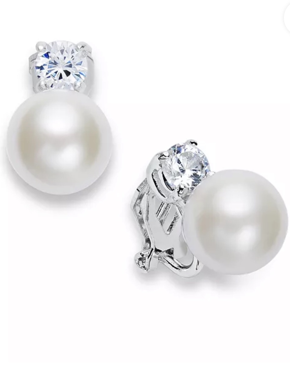 Lauren Ralph Lauren Silver-Tone Glass Pearl and Crystal Clip On Earrings